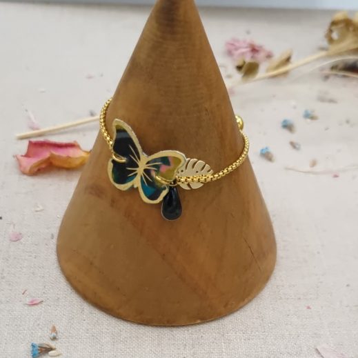 Bracelet ajustable Papillon en Liberty revival moutarde Bracelet ajustable Papillon en Liberty revival moutarde