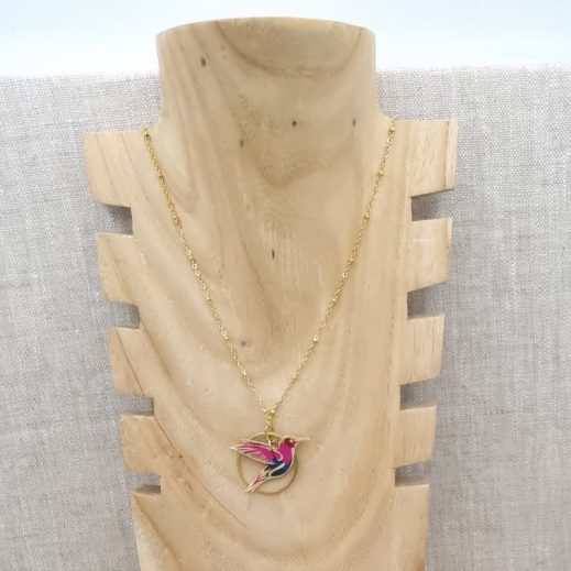 Collier colibri en liberty Revival Fushia Collier colibri en liberty Revival Fushia