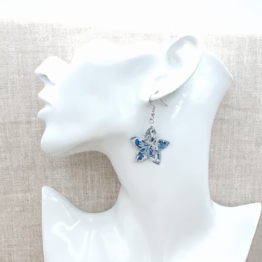 boucles d'oreilles colibri et fleur de tiaré en liberty margareth annie bleu boucles d'oreilles colibri et fleur de tiaré en liberty margareth annie bleu