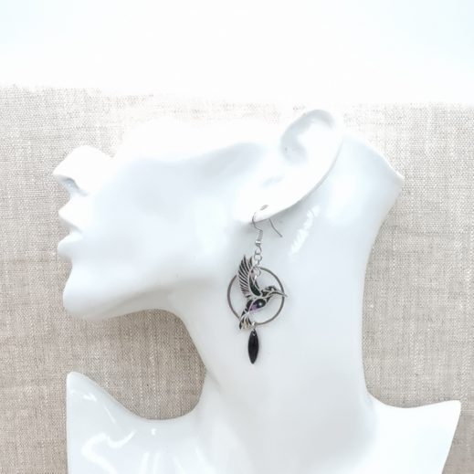 boucles d'oreilles colibri et orchidée en liberty adelajda Wish noir boucles d'oreilles colibri et orchidée en liberty adelajda Wish noir