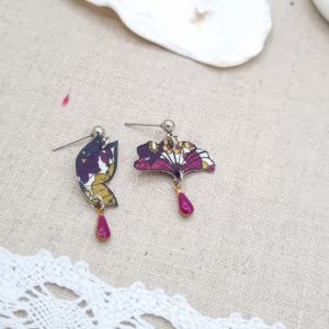 Boucles d'oreilles mini papillon et ginkgo en liberty margareth annie purple