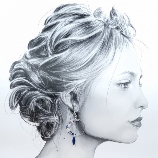 Boucles d'oreilles chat et lune en liberty Strawberry Thief Majorelle Boucles d'oreilles chat et lune en liberty Strawberry Thief Majorelle