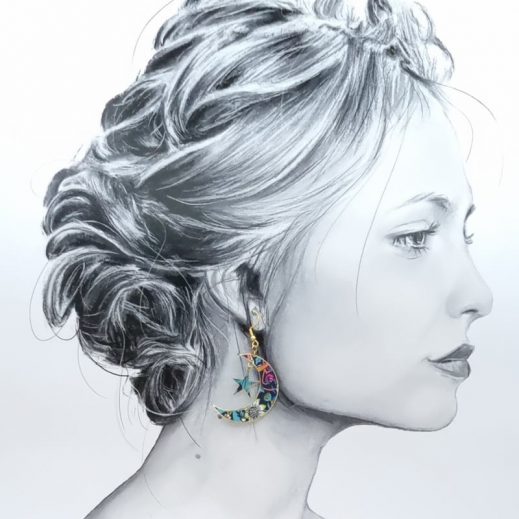 Boucles d'oreilles Lune et soleil en liberty Strawberry thief Denim Boucles d'oreilles Lune et soleil en liberty Strawberry thief Denim