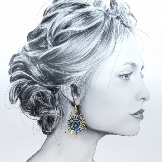 Boucles d'oreilles Lune et soleil en liberty Strawberry thief Denim Boucles d'oreilles Lune et soleil en liberty Strawberry thief Denim