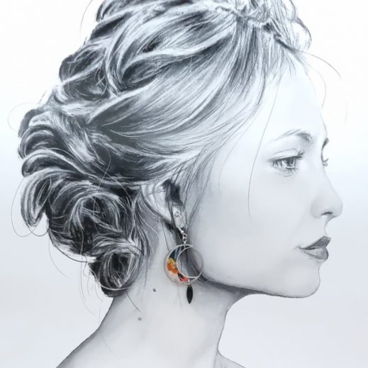 Boucles d'oreilles chat et lune en liberty Faria noir Boucles d'oreilles chat et lune en liberty Faria noir