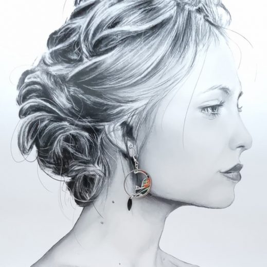 Boucles d'oreilles chat et lune en liberty Faria noir Boucles d'oreilles chat et lune en liberty Faria noir