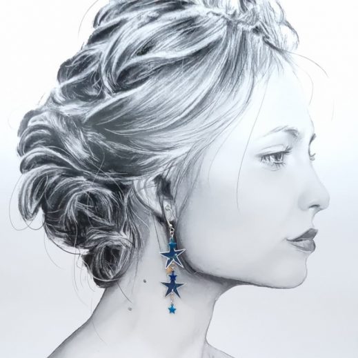 Boucles d'oreilles Lune et étoiles en liberty Erica Navy Boucles d'oreilles Lune et étoiles en liberty Erica Navy