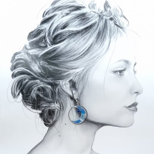 Boucles d'oreilles Renard et lune en liberty Margareth Annie bleu Boucles d'oreilles Renard et lune en liberty Margareth Annie bleu