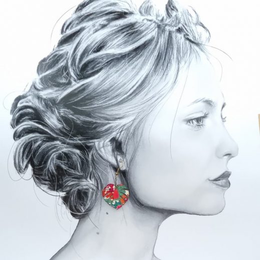 boucles d'oreilles Toucan et feuille en liberty Margaret annie fushia boucles d'oreilles Toucan et feuille en liberty Margaret annie fushia