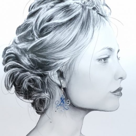 Boucles d'oreilles pieuvre poulpe en liberty Margareth Annie bleu Boucles d'oreilles pieuvre poulpe en liberty Margareth Annie bleu