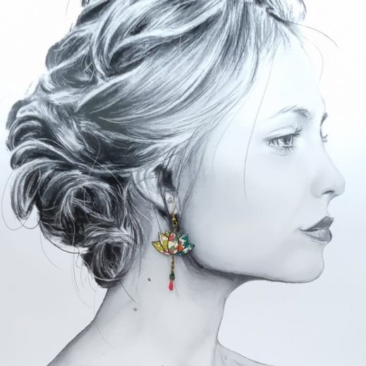 Boucles d'oreilles papillon et lotus en liberty Margaret annie fushia Boucles d'oreilles papillon et lotus en liberty Margaret annie fushia