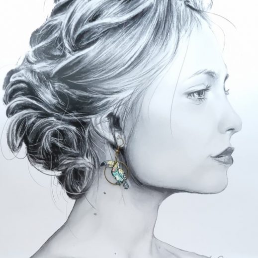 boucles d'oreilles Toucan et feuille en liberty Michelle B Crysolite boucles d'oreilles Toucan et feuille en liberty Michelle B Crysolite