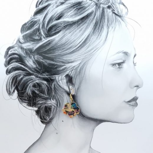 boucles d'oreilles papillons et hibiscus en liberty Faria B noir boucles d'oreilles papillons et hibiscus en liberty Faria B noir