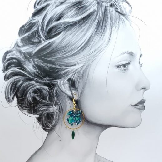 Boucles d'oreilles Tortue et feuille en petit pan WASABI émeraude Boucles d'oreilles Tortue et feuille en petit pan WASABI émeraude