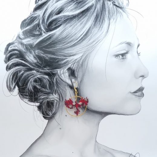 boucles d'oreilles Phoenix en liberty Mitsi valéria rubis boucles d'oreilles Phoenix en liberty Mitsi valéria rubis