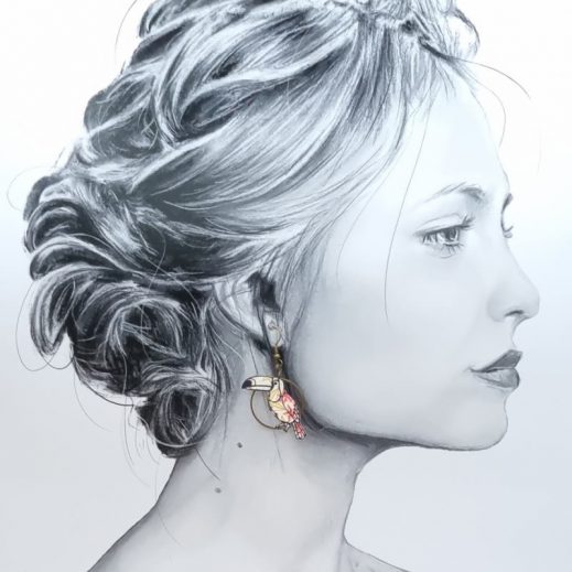 boucles d'oreilles Toucan et feuille en liberty Adelajda soleil boucles d'oreilles Toucan et feuille en liberty Adelajda soleil