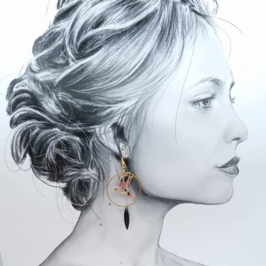 Boucles d'oreilles oiseau et plume en liberty Faria B Boucles d'oreilles oiseau et plume en liberty Faria B