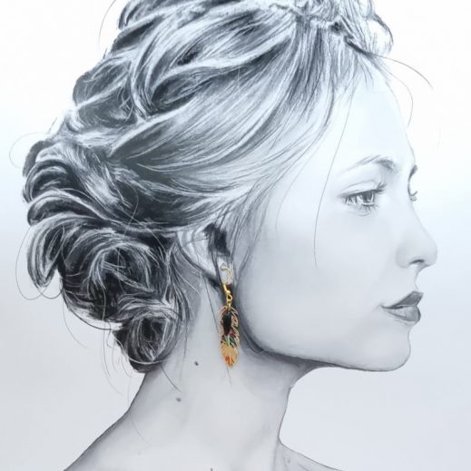 Boucles d'oreilles oiseau et plume en liberty Faria B Boucles d'oreilles oiseau et plume en liberty Faria B