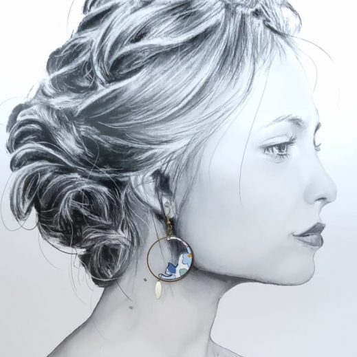 Boucles d'oreilles chats en liberty betsy denim Boucles d'oreilles chats en liberty betsy denim