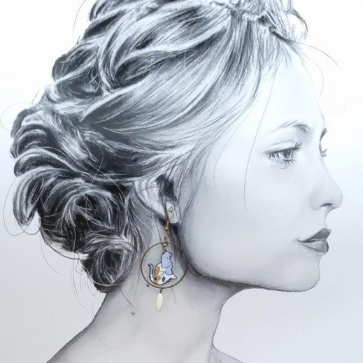 Boucles d'oreilles chats en liberty betsy denim Boucles d'oreilles chats en liberty betsy denim