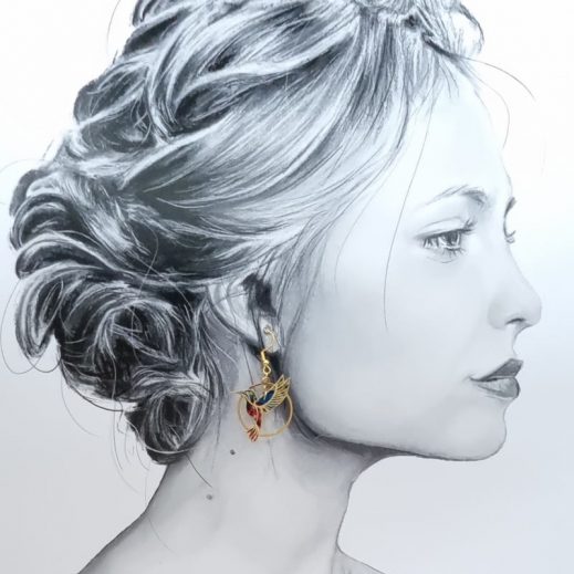 boucles d'oreilles oiseau colibri et coquelicot en liberty Ciara pétrole boucles d'oreilles oiseau colibri et coquelicot en liberty Ciara pétrole