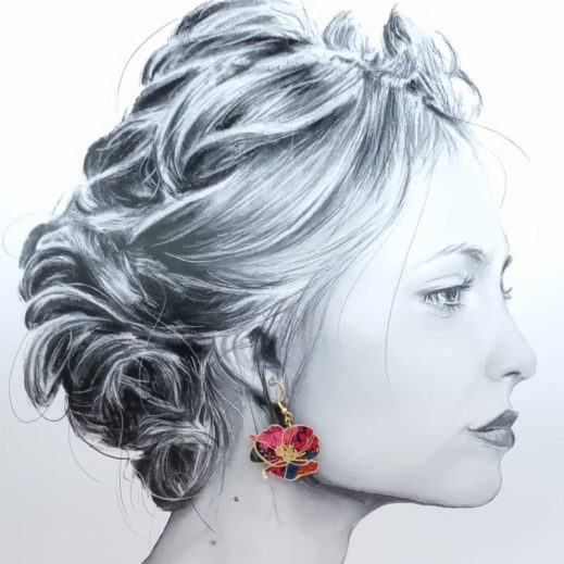 boucles d'oreilles oiseau colibri et coquelicot en liberty Ciara pétrole boucles d'oreilles oiseau colibri et coquelicot en liberty Ciara pétrole