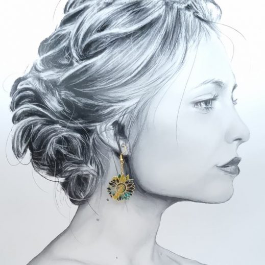 boucles d'oreilles oiseau colibri et tournesol en liberty revival moutarde boucles d'oreilles oiseau colibri et tournesol en liberty revival moutarde