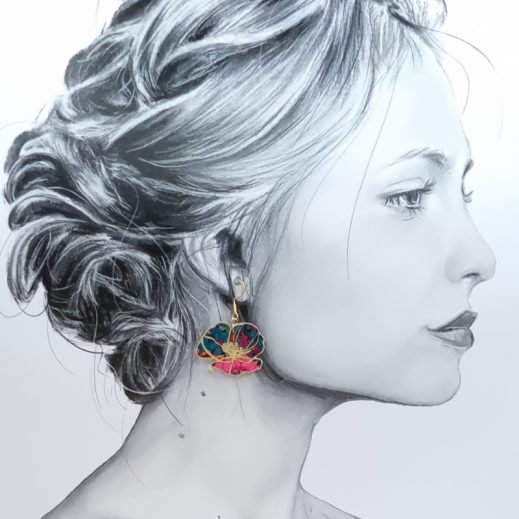 boucles d'oreilles papillon et coquelicot en liberty ciara pétrole boucles d'oreilles papillon et coquelicot en liberty ciara pétrole