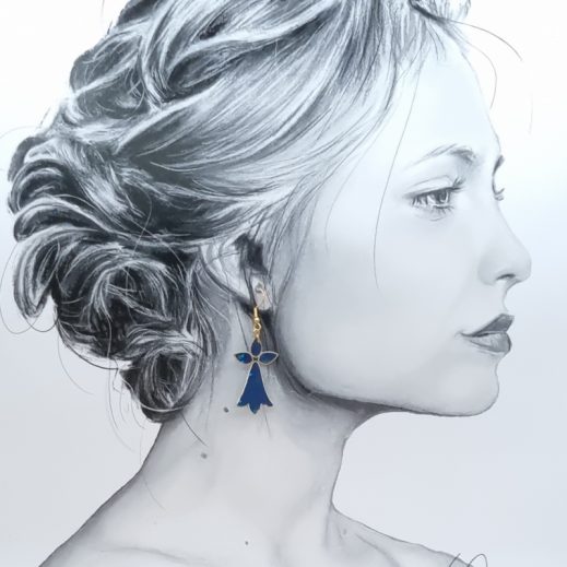 Boucles d'oreilles Triskel et Hermine en liberty Erica Navy Boucles d'oreilles Triskel et Hermine en liberty Erica Navy