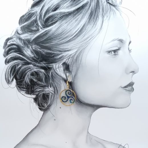 Boucles d'oreilles Triskel et Hermine en liberty Erica Navy Boucles d'oreilles Triskel et Hermine en liberty Erica Navy