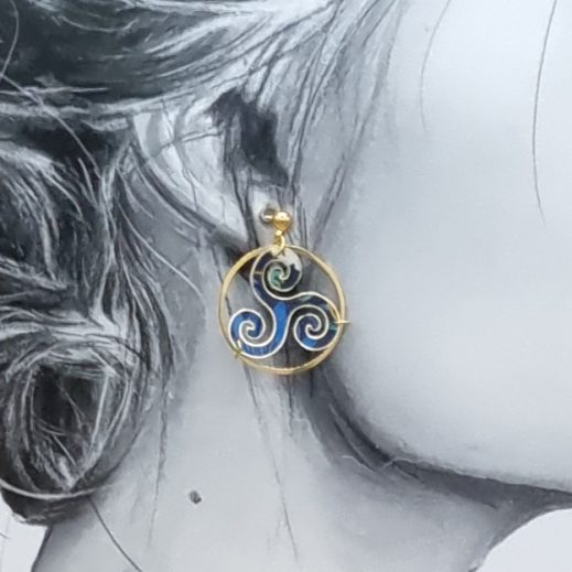 Boucles d'oreilles Triskels en liberty strawberry thief denim Boucles d'oreilles Triskels en liberty strawberry thief denim