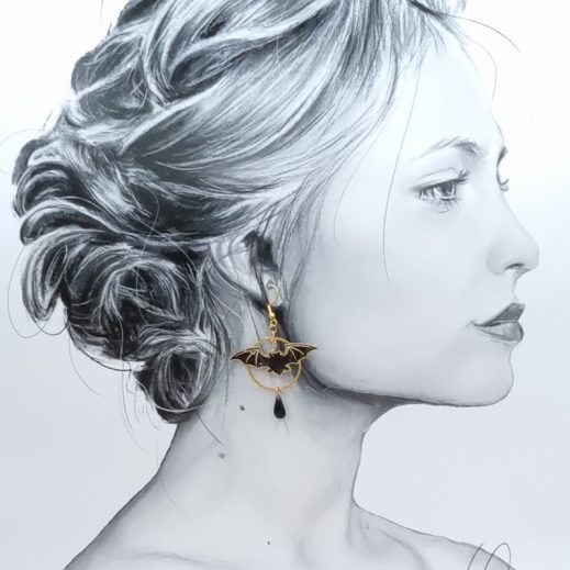 Boucles d'oreilles Chauves-Souris en liberty Erica noir Boucles d'oreilles Chauves-Souris en liberty Erica noir