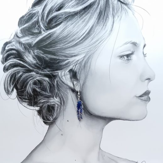 Boucles d'oreilles Lune et plume en liberty Capel indigo Boucles d'oreilles Lune et plume en liberty Capel indigo