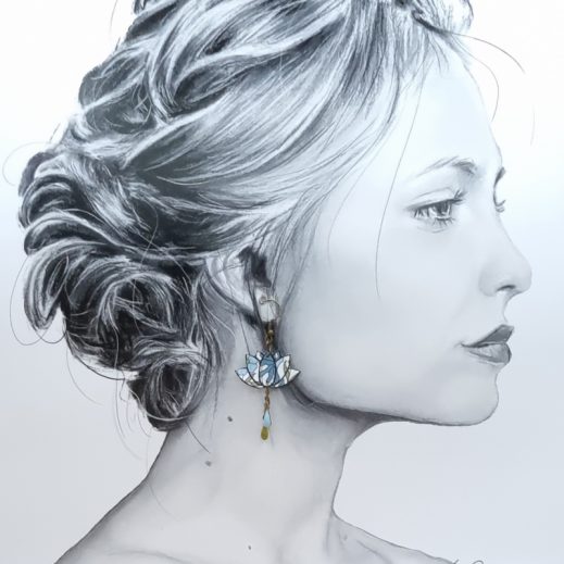 Boucles d'oreilles lotus en liberty poppy and daisy azur Boucles d'oreilles lotus en liberty poppy and daisy azur