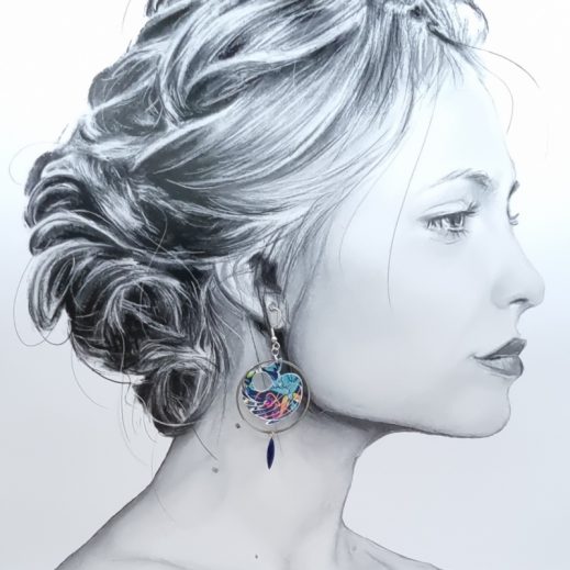 Boucles d'oreilles Baleine et Vague en liberty Strawberry Thief denim Boucles d'oreilles Baleine et Vague en liberty Strawberry Thief denim