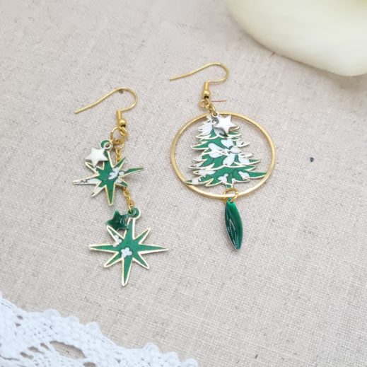 boucles d'oreilles Sapin et étoiles liberty Capel Emeraude boucles d'oreilles Sapin et étoiles liberty Capel Emeraude