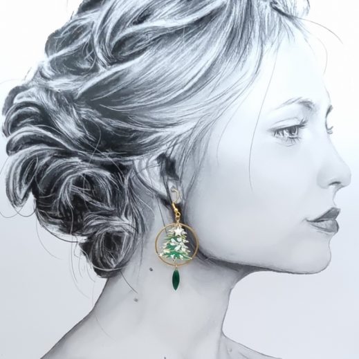 boucles d'oreilles Sapin et étoiles liberty Capel Emeraude boucles d'oreilles Sapin et étoiles liberty Capel Emeraude