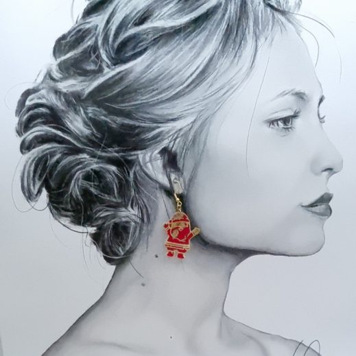 boucles d'oreilles dépareillées asymétriques sapin et père noël en tissus liberty Capel et acier inox doré Noël boucles d'oreilles dépareillées asymétriques sapin et père noël en tissus liberty Capel et acier inox doré Noël