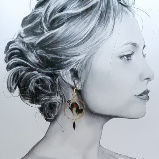 Boucles d'oreilles Sorcière et chat en liberty Erica noir Boucles d'oreilles Sorcière et chat en liberty Erica noir