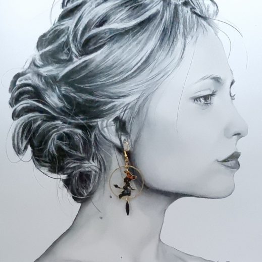 Boucles d'oreilles Sorcière et chat en liberty Erica noir Boucles d'oreilles Sorcière et chat en liberty Erica noir