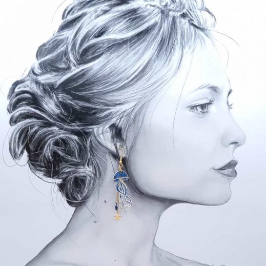 Boucles d'oreilles méduse et poulpe pieuvre en liberty Emma and Georgina bleu Boucles d'oreilles méduse et poulpe pieuvre en liberty Emma and Georgina bleu