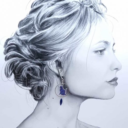 Boucles d'oreilles petits chats liberty capel indigo Boucles d'oreilles petits chats liberty capel indigo