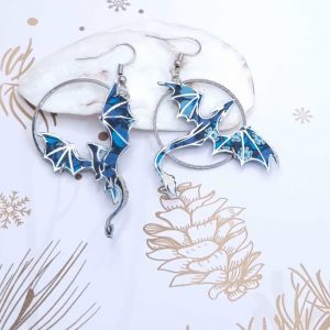 boucles d'oreilles dragons en liberty Perséphone bleu