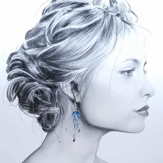 Boucles d'oreilles méduses en liberty Strawberry thief denim Boucles d'oreilles méduses en liberty Strawberry thief denim