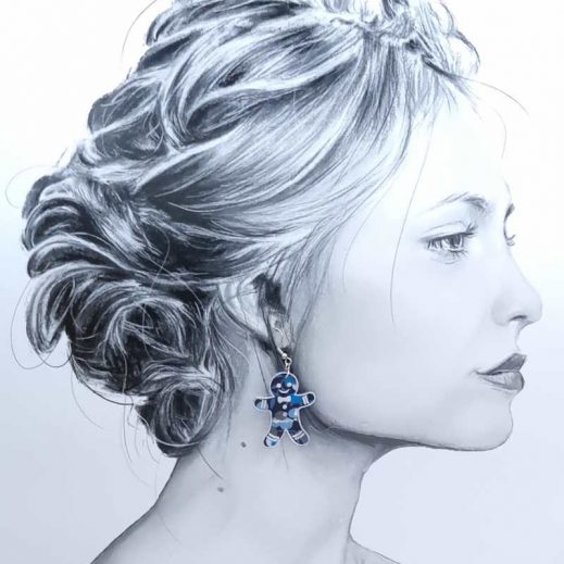 Boucles d'oreilles Pain d'épice et sucre d'orge Noël en Liberty Wiltshire bleu nuit Boucles d'oreilles Pain d'épice et sucre d'orge Noël en Liberty Wiltshire bleu nuit