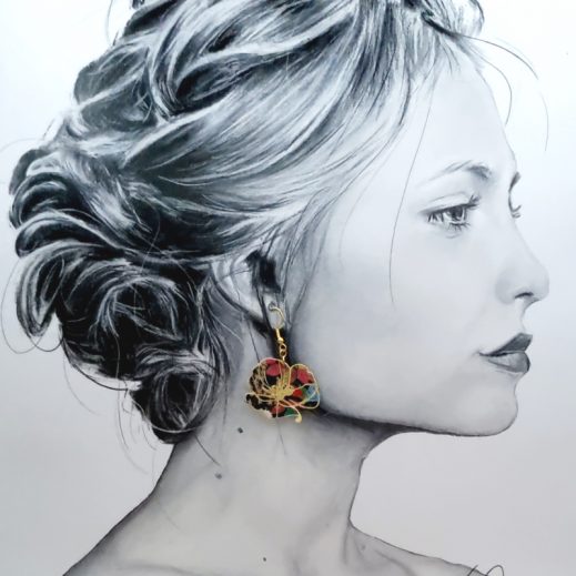 boucles d'oreilles papillon et coquelicot en liberty faria B boucles d'oreilles papillon et coquelicot en liberty faria B