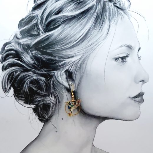 boucles d'oreilles oiseau colibri et tournesol en liberty Strawberry thief denim boucles d'oreilles oiseau colibri et tournesol en liberty Strawberry thief denim