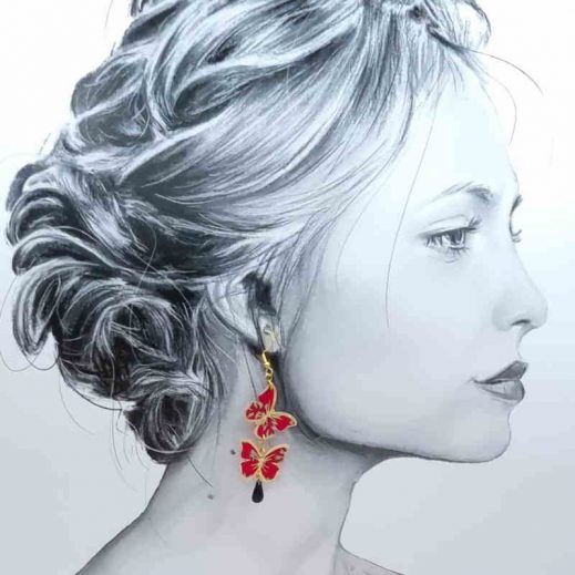 boucles d'oreilles papillons et coquelicot en liberty Capel Rubis boucles d'oreilles papillons et coquelicot en liberty Capel Rubis