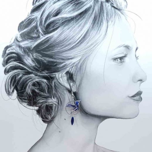 boucles d'oreilles colibri et plume liberty Capel indigo boucles d'oreilles colibri et plume liberty Capel indigo