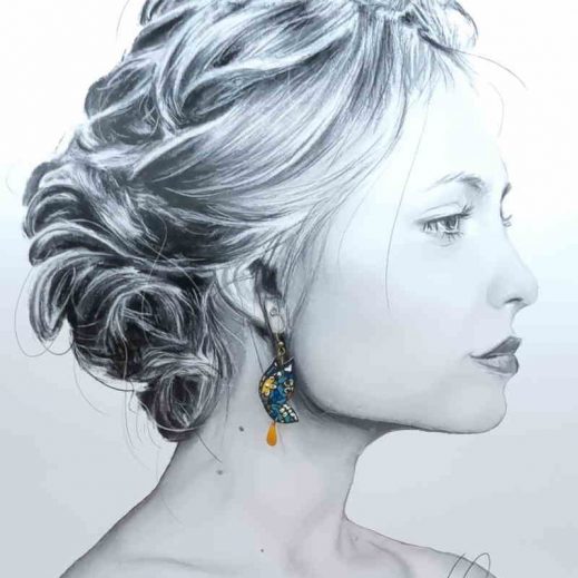 Boucles d'oreilles papillon et lotus en liberty Emma Louise Cactus Boucles d'oreilles papillon et lotus en liberty Emma Louise Cactus